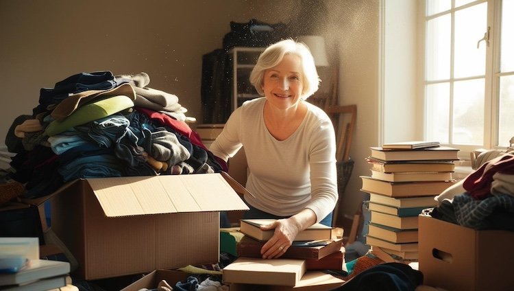 How to declutter a messy room with books, clothes, and boxes being sorted by hand